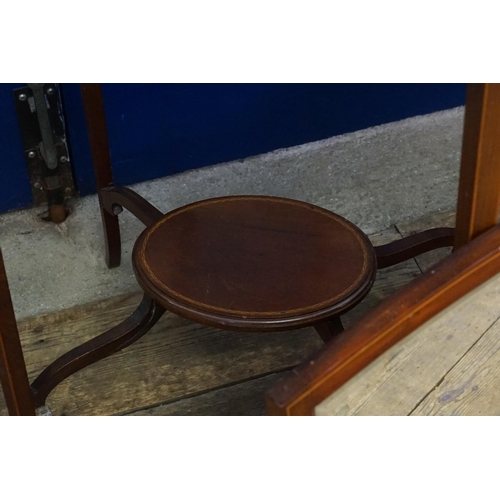 426 - An Edwardian Oval Satinwood inlaid & Painted Tea Table with a Jardiniere Base & resting on square ta... 