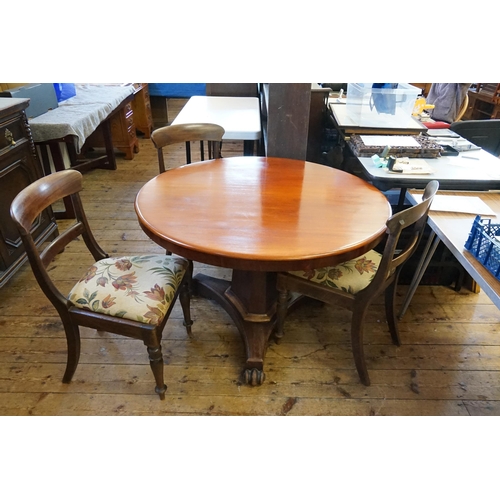 431 - A Victorian Circular Mahogany Tilt-Top Breakfast Table with a Triangular Plinth & Paw Feet along wit... 