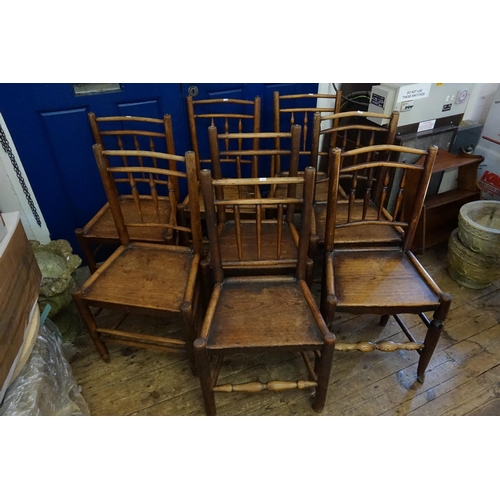 432 - A Set of 8 Harlequin 19th Century Oak & Elm Country Dining Chairs.