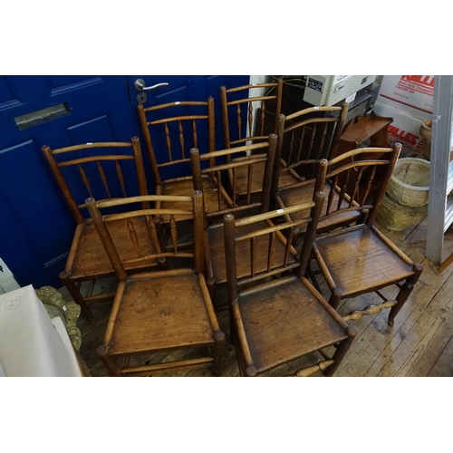 432 - A Set of 8 Harlequin 19th Century Oak & Elm Country Dining Chairs.