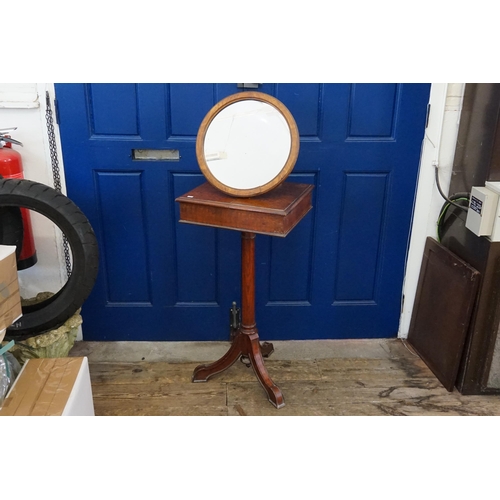 437 - A Victorian Elm Shaving Stand with Circular Adjustable Mirror on turned column & a Tripod Base.