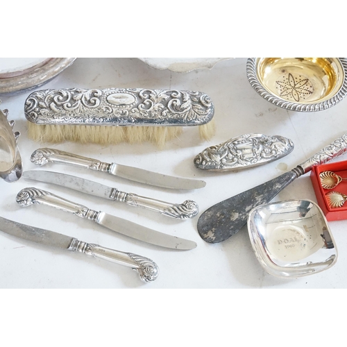 66 - An Unmarked Silver bon bon dish & a Collection of Silver Handled items along with some Plated items ... 