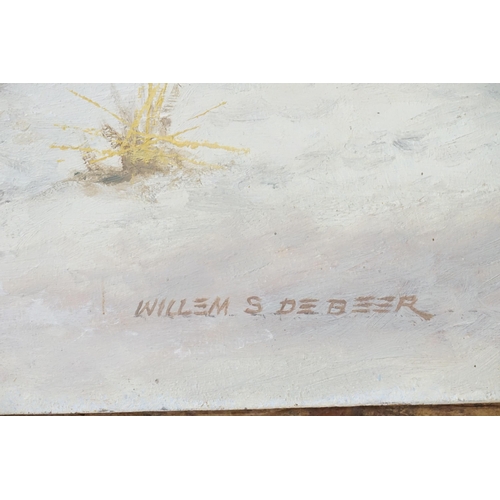 303 - A Willem Sternberg de Beer (B.1941) Painting of a Lion & Lioness with cubs. Signed bottom right corn... 