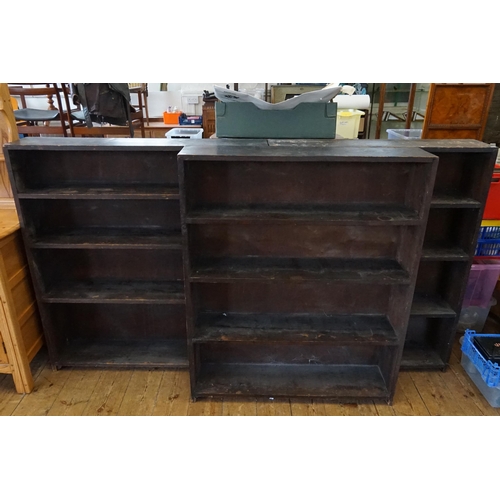 483 - A Set of Three Stained Open Bookshelves with Four Shelves. 2 x Measuring: 98cms across x 23cms deep ... 