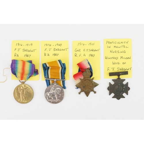 242 - A set of three WWI medals, awarded to F.J Sargent, to include the 1914-1918 medal, Victory Medal, 19... 