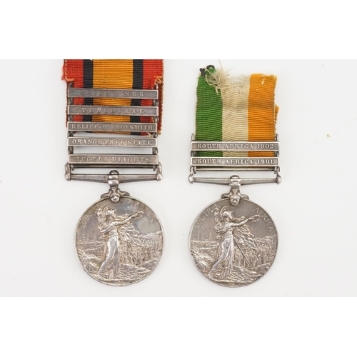 243 - Two WWI South African medals, awarded to PTE H. Willmott Surrey Reg. The medals are set with 7 pins ... 