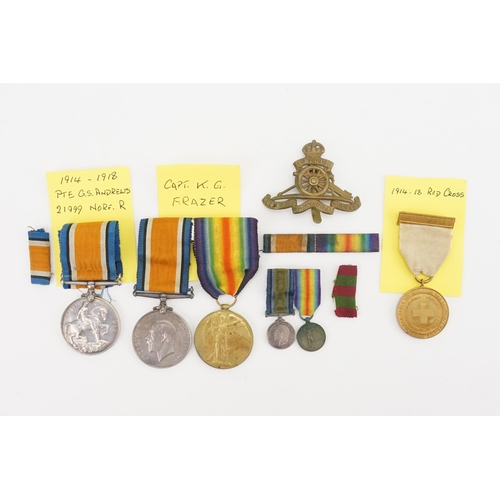 239 - A pair of WWI medals, awarded to CAPT. K. G. Frazer. Matching miniatures, and a 1914-1918 British Re... 