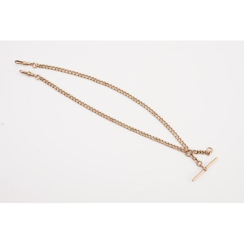 91 - A circa 1920's 9ct gold Albert chain and T bar, each link marked. Weight 39.7g. Length 47cm.