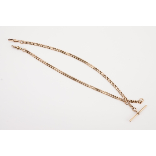 91 - A circa 1920's 9ct gold Albert chain and T bar, each link marked. Weight 39.7g. Length 47cm.