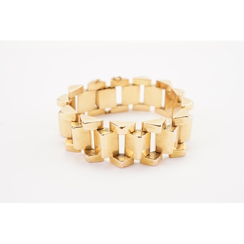 113 - Ex Collection of Mariam Jans Daughter. A heavy high carat gold tank track bracelet, circa 1950's. We... 