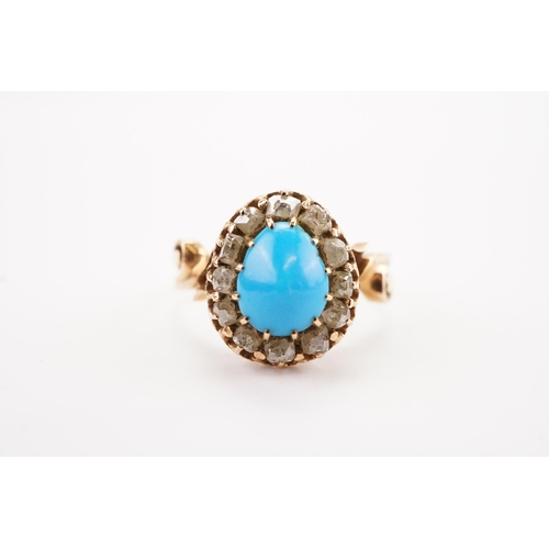 105 - Ex Collection of Mariam Jan (Merjan). A mid carat gold turquoise and diamond halo cluster ring, set ... 