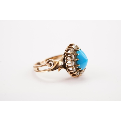 105 - Ex Collection of Mariam Jan (Merjan). A mid carat gold turquoise and diamond halo cluster ring, set ... 