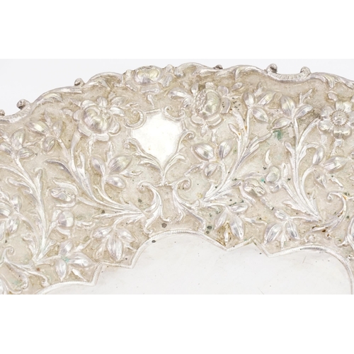 45 - Iranian Silver plated floral Embossed Dish. Weighing: 750g.