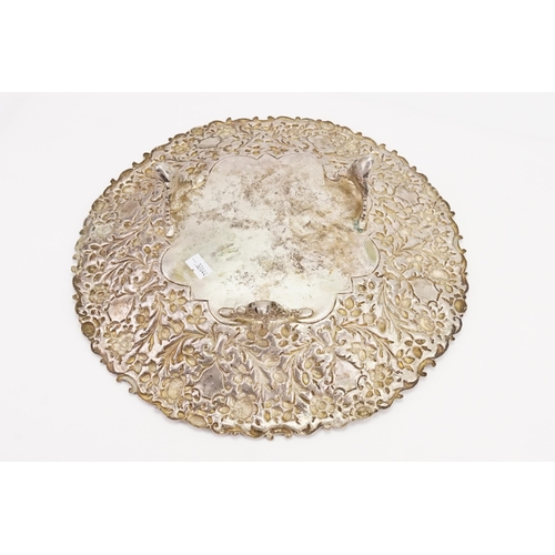 45 - Iranian Silver plated floral Embossed Dish. Weighing: 750g.