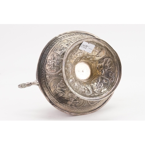 46 - Iranian Silver Two Handled decorated Dish with matching lid. Weighing: 81.7 Grams.
