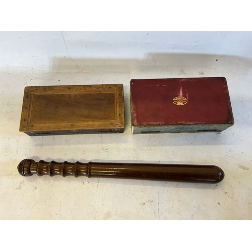 719 - A Turned Wood Truncheon, a Shagreen Box by Goldsmiths & Silversmiths & an Anglo Cigarette Box.