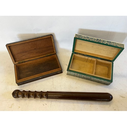 719 - A Turned Wood Truncheon, a Shagreen Box by Goldsmiths & Silversmiths & an Anglo Cigarette Box.