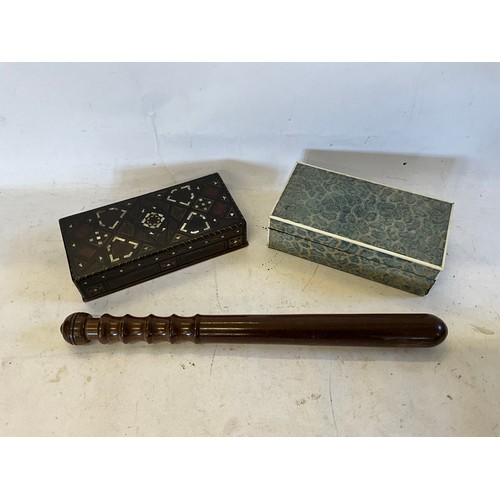 719 - A Turned Wood Truncheon, a Shagreen Box by Goldsmiths & Silversmiths & an Anglo Cigarette Box.