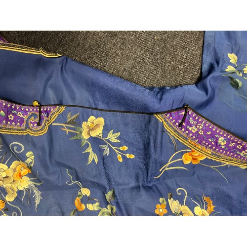 548 - A Ladies Manchu Dress consisting of a Multi Coloured Gold Braid Dress, Blue embroidered Short Sleeve... 