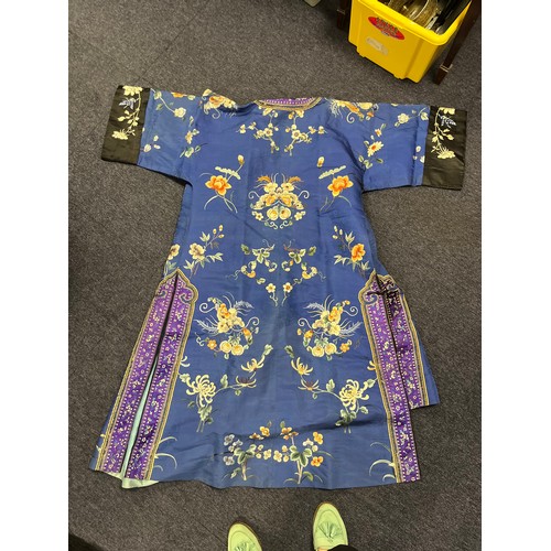 548 - A Ladies Manchu Dress consisting of a Multi Coloured Gold Braid Dress, Blue embroidered Short Sleeve... 