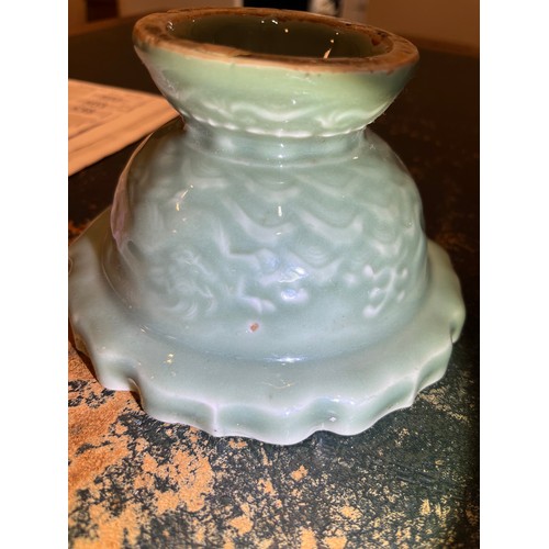 603 - Ex Collection of Rev. John Gage Waller. A Celadon Glazed Incense Stand, a Brush Washer & a Green Gla... 