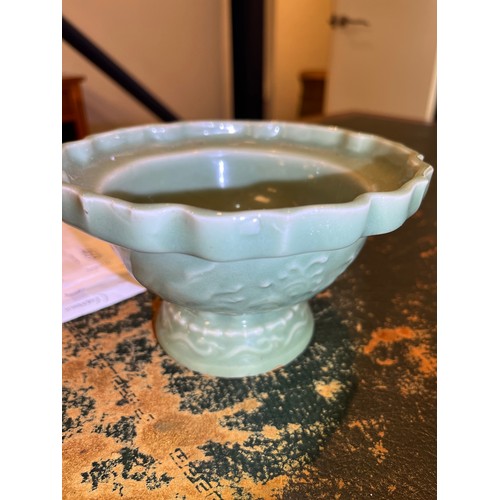 603 - Ex Collection of Rev. John Gage Waller. A Celadon Glazed Incense Stand, a Brush Washer & a Green Gla... 