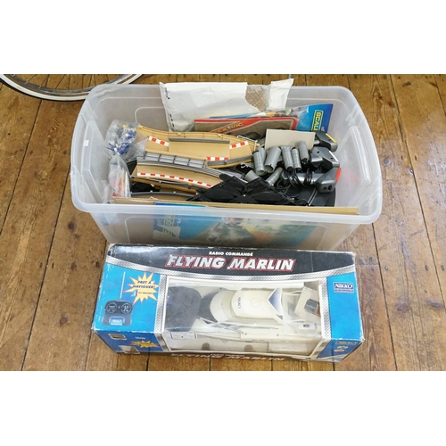 985 - A Large Collection of Modern Scalextric Track, Barriers, Jumps, etc. Along with a Boxed Radio Contro... 