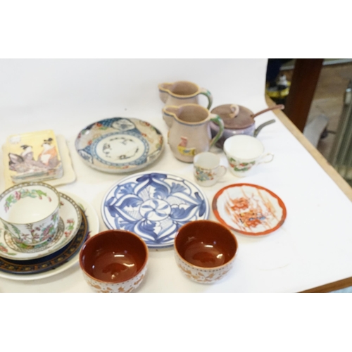 523 - A Collection of Japanese & Chinese inspired China, Silver Plated Bowls, Spoons, Oil Lamp, etc. Needs... 