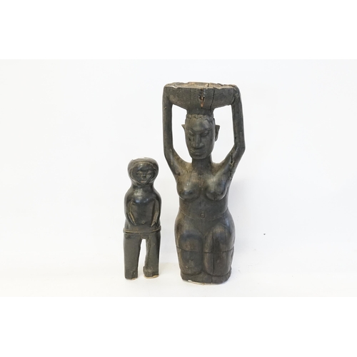 520 - A Carved Ebony Hardwood Study of a Fertility Figure & one other. Highest Measuring: 38cms. Along wit... 