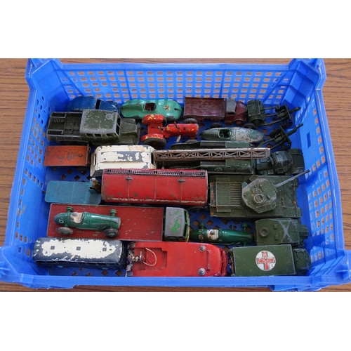 1020 - A Tray of Play Worn Dinky models to include a Foden, Military models, Fire Engine, BBCTV Vehicle, et... 