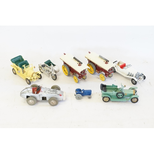 974 - 6 x Unboxed Matchbox Yesteryear models, a Dinky Dublo Tractor & a 1950s Schuco Racing Car in Silver.