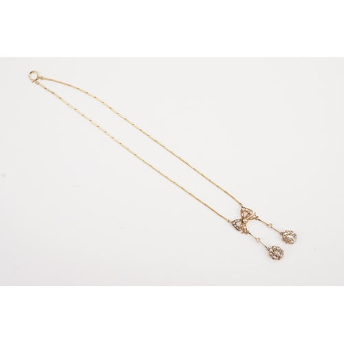 97 - A high carat gold rose cut diamond set necklace, circa 1890's Victorian bow natural diamond set pend... 