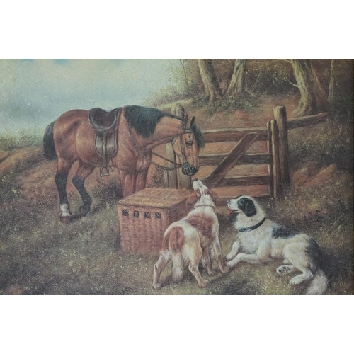 401 - A Picture depicting a Horse with Two Dogs in a gilt frame. Measuring: 47cms x 55cms.