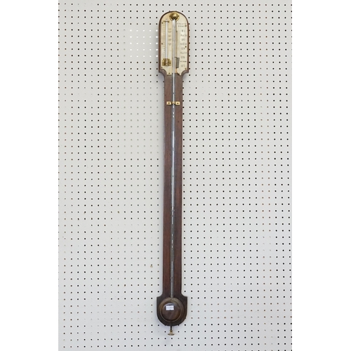 546 - A Georgian Stick Barometer with Mercury Tube, alternating Thermometer & Ball Base. Measuring: 93cms ... 