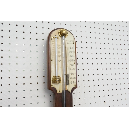 546 - A Georgian Stick Barometer with Mercury Tube, alternating Thermometer & Ball Base. Measuring: 93cms ... 