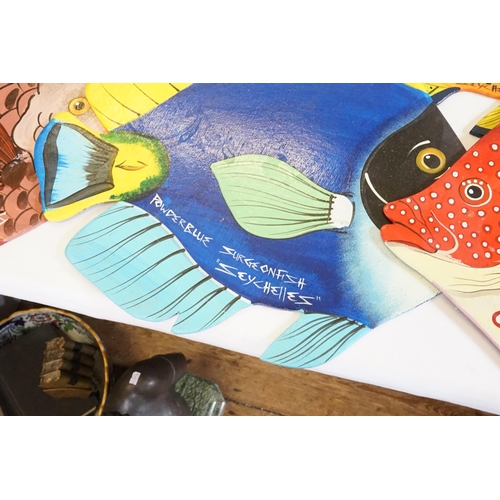 532 - A Set of 7 Seychelles Coloured Cut Out Studies of Tropical Fish. Measuring: 50cms across.