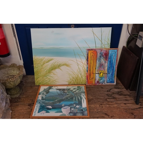 388 - A Large Oil on Canvas of a Beach setting with Rye Grass, a Rope Oil Painting, Signed M. Talleined Lo... 