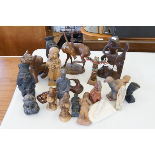 528 - Egyptian Pre-Columbian Oxoto Pottery, Kylin, Tiki & other interesting Wood & Stone Figures.