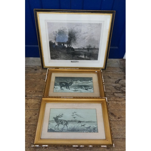 389 - A Steel Plate Engraving After Corot of a River Bank & Cottages, Signed Autien Sueun, Framed & Glazed... 