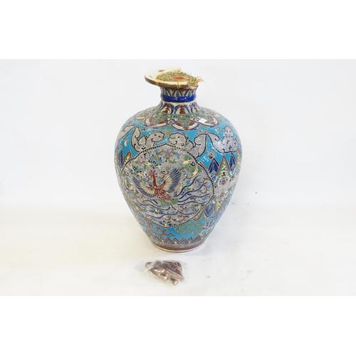 465 - A Japanese Kyoto ware enamelled Bulbous Vase. Measuring: 44cms high. (AF).