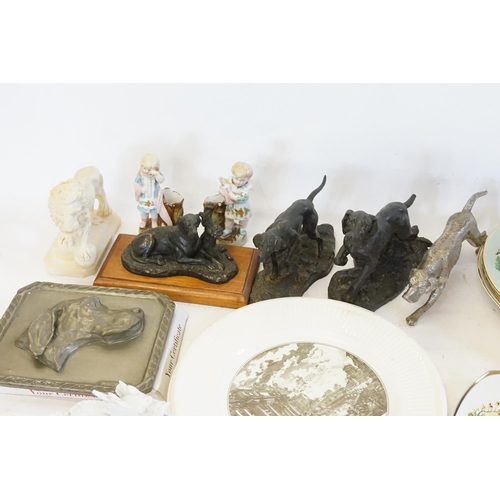 506 - Two Wedgwood St. Paul's Plates, Hunting Plates, Resin Dogs, Victorian Spill Vases, Dragon, etc.