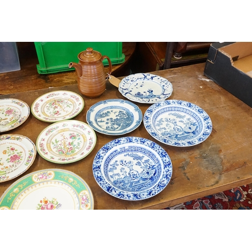 510 - A Collection of English Stone Ware Plates, Soup Bowls, Floral decorated Bowl, Dishes, Tea Pot, etc.