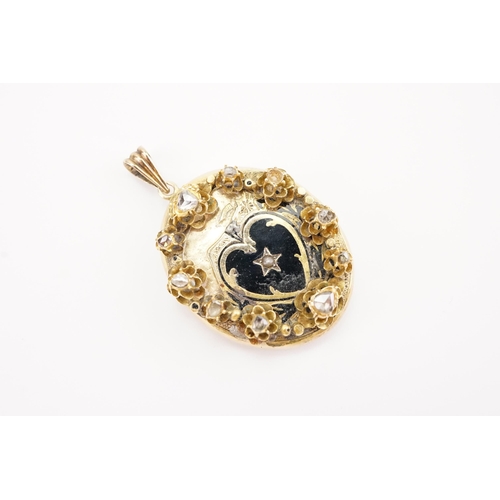 163 - A interesting onyx and uncut diamond locket, set with 9 uncut diamonds. Weight 8.5g. Tests higher th... 