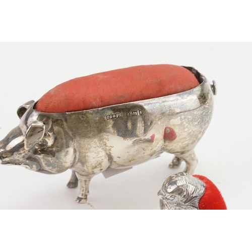 13 - A Large Edwardian 1906 Silver Pig Pin Cushion by 
