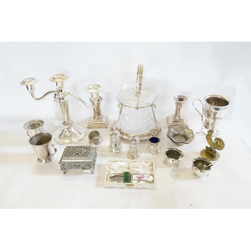 87 - A Collection of Silver Plated items to include Candlesticks, Bon Bon Dishes, Cruets, etc.