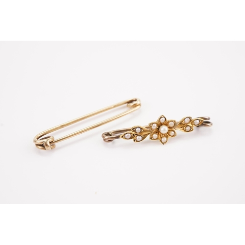 132 - An Unmarked Gold Coloured Seed Pearl Brooch along with an Unmarked Gold Coloured Clip. Weighing: 3 g... 