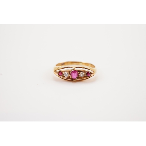 138 - An Edwardian 18ct Gold Ruby & Diamond Set Dress Ring. Weighing: 2.1 grams. Size M.