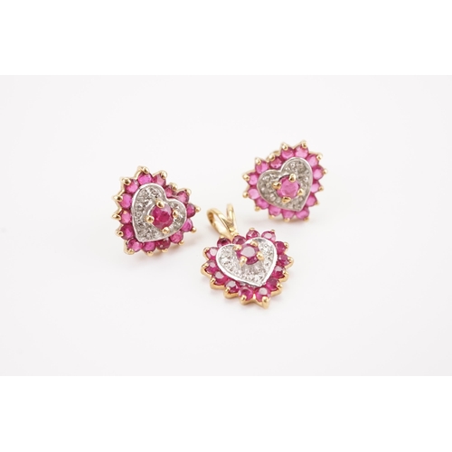 140 - A 9ct Gold Two Piece Set of Pink & Diamond Stones to include Earrings & Pendent. Weighing: 2.5 grams... 