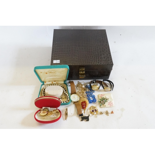 244 - A Collection of Costume Jewellery contained in a Leather Jewellery box to include Brooches, Ladies W... 