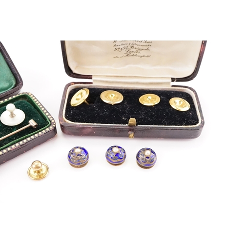 141 - A Nice Collection of Gentleman's Shirt Studs to include one Diamond Set, Silver Enamelled & Rolled G... 